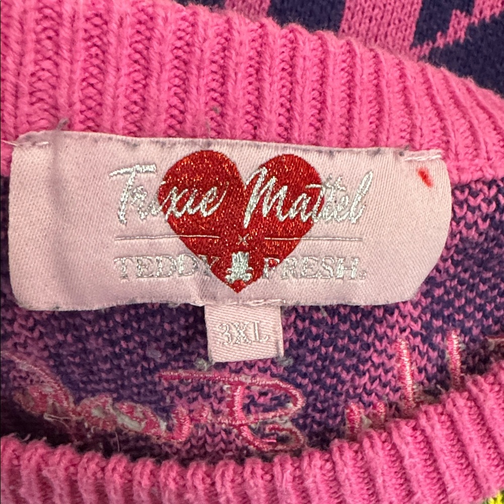 Teddy Fresh × Trixie Mattel Collab Portrait Sweater Pink Zebra Drag Queen 3XL - Picture 12 of 13